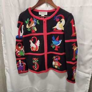 Heirloom Collectibles 12 Days of Christmas‎ Beaded Sequin Cardigan Sweater Sz PM
